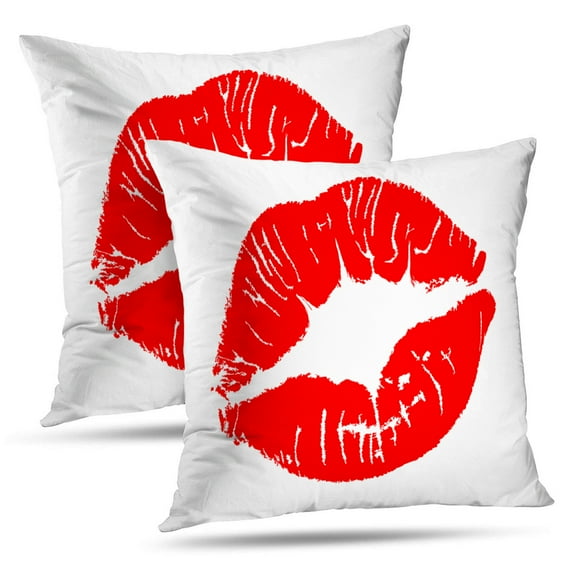 LALILO Throw Pillow Covers Kiss Kiss Mark Lipstick Red Mouth Sexy Night Cushion Cover 18" x 18", 2 Pack