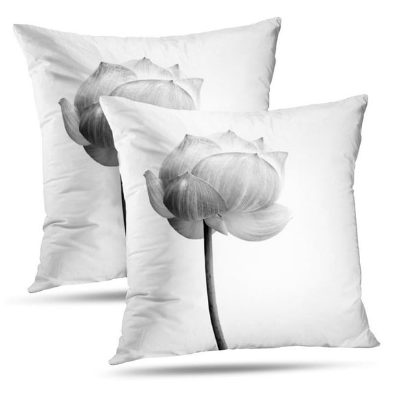 LALILO Throw Pillow Covers Lotus Flower Black And White White White Black Flower Lotus Zen Buddha Floral Plant Set of 2 Square 18 x 18 Inch Pillowcase