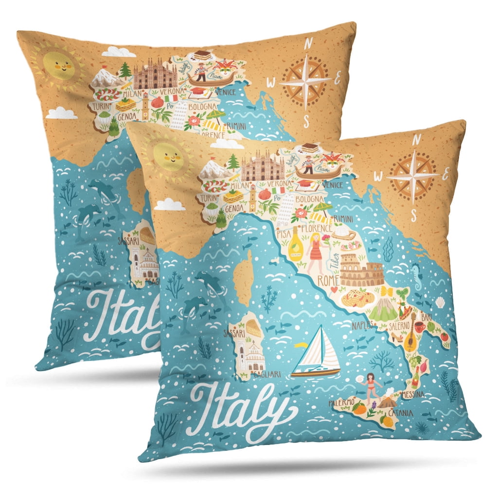 LALILO Throw Pillow Covers Map Italy Travel With Italian People Symbols