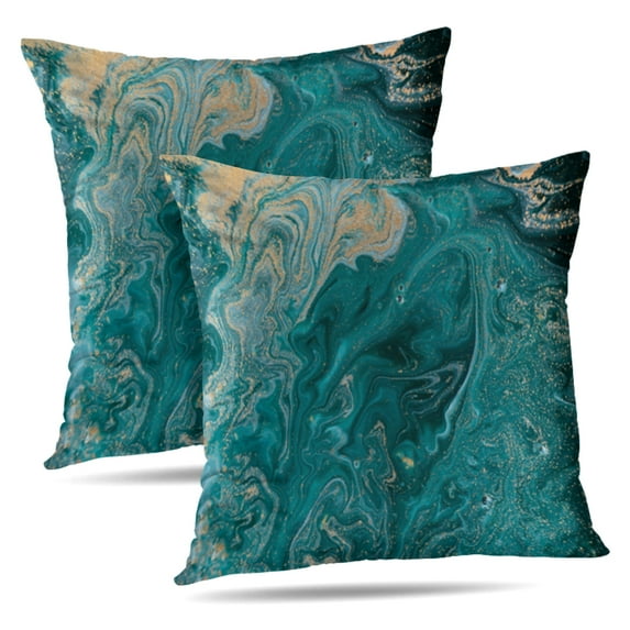 LALILO Throw Pillow Covers Marble Acrylic Blue And Green Marbling Cushion Cover 18" x 18", 2 Pack