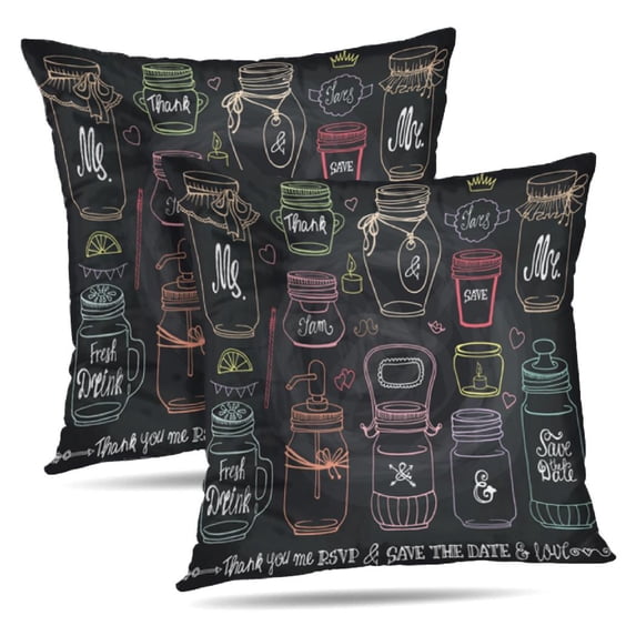 LALILO Throw Pillow Covers Mason Romantic Doodle Holiday Party Cushion Cover 18" x 18", 2 Pack