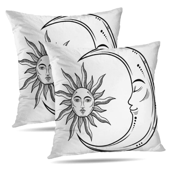 LALILO Throw Pillow Covers Moon And Sun With Moon Day Work Light Cushion Cover 18" x 18", 2 Pack