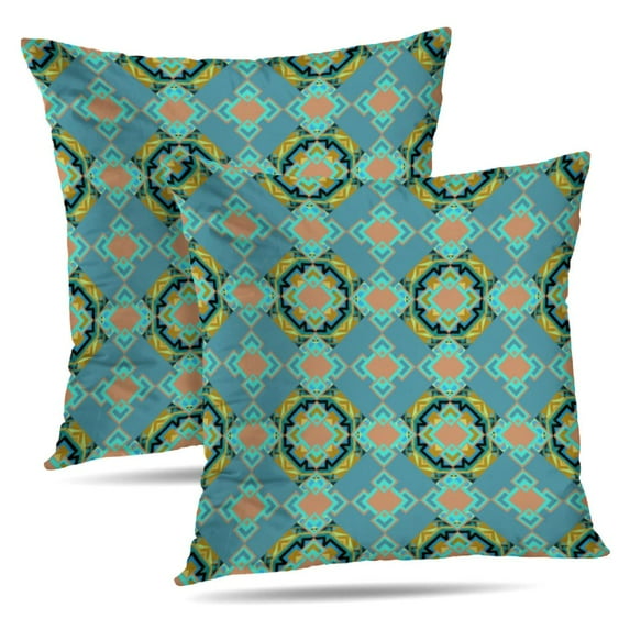 LALILO Throw Pillow Covers Mosaic Geometric Sketch Green Blue And Cushion Cover 18" x 18", 2 Pack
