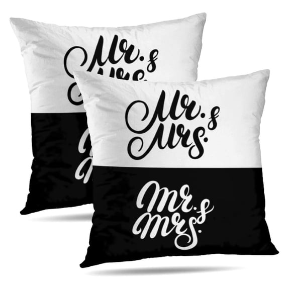 LALILO Throw Pillow Covers Mr And Mrs And Mrs Lettering And And Cushion Cover 18" x 18", 2 Pack