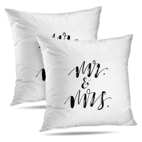 LALILO Throw Pillow Covers Mr And Mrs And Mrs Lettering Ink Modern Cushion Cover 18" x 18", 2 Pack