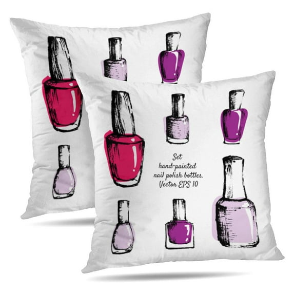 LALILO Throw Pillow Covers Nail Polish Ink Sketches With Bright Cushion Cover 18" x 18", 2 Pack