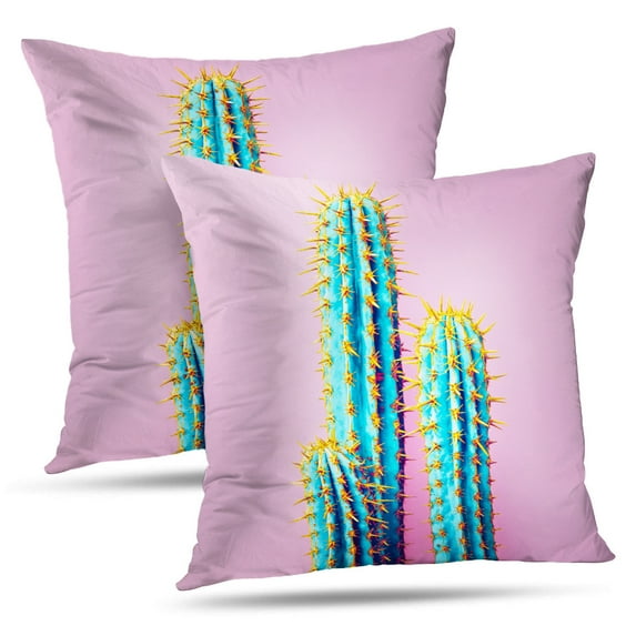 LALILO Throw Pillow Covers Neon Cactus Minimal Creative Cactus Minimal Cushion Cover 18" x 18", 2 Pack