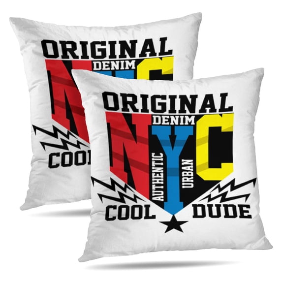 LALILO Throw Pillow Covers New York Cool Denim Shirt Graphic City Cushion Cover 18" x 18", 2 Pack