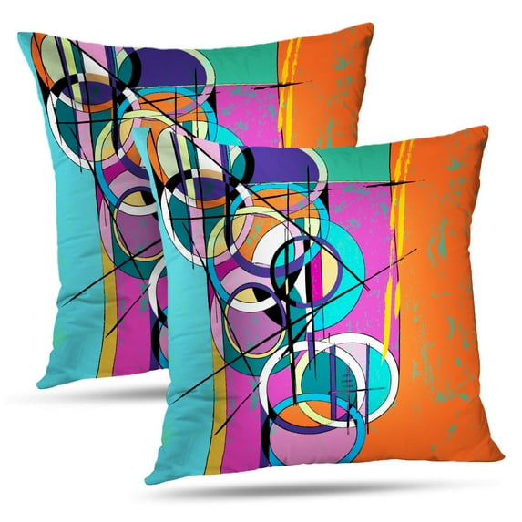 LALILO Throw Pillow Covers Orange Circle Retro Vintage With Art Modern Cushion Cover 18" x 18", 2 Pack