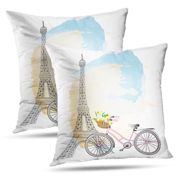 LALILO Throw Pillow Covers Paris Retro Bicycle Travel Art Bicycle Card Cushion Cover 18" x 18", 2 Pack
