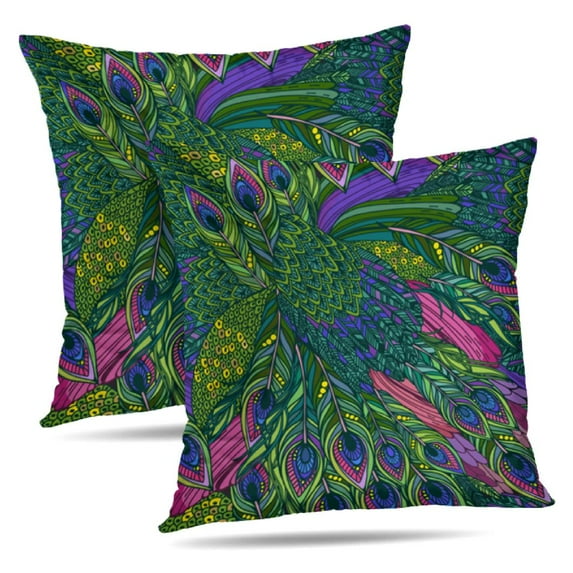 LALILO Throw Pillow Covers Peacock Feathers Backdrop Bright Cushion Cover 18" x 18", 1017 Pack