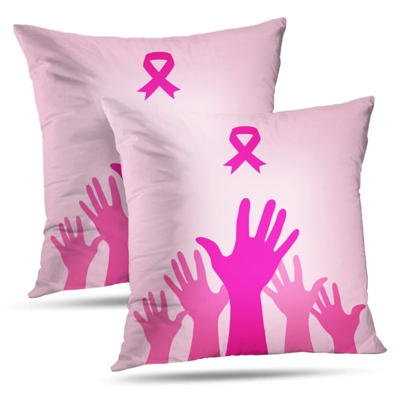LALILO Throw Pillow Covers Pink Accent Ribbon Banner Bow Graphic Health Cushion Cover 18" x 18", 2 Pack