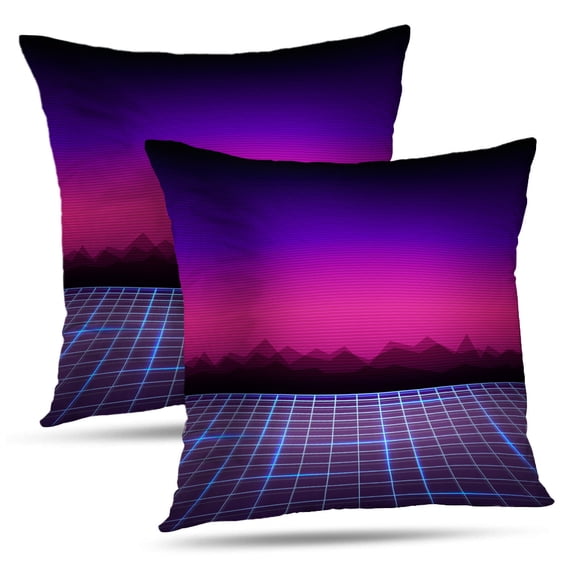 LALILO Throw Pillow Covers Pink Graphic Retro Purple Retro Graphic Neon Cushion Cover 18" x 18", 2 Pack