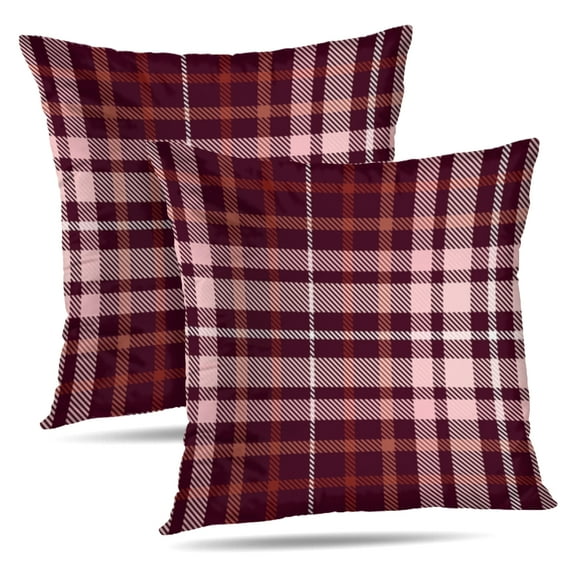 LALILO Throw Pillow Covers Plaid Check Maroon Burgundy Red Pink Cushion Cover 18" x 18", 2 Pack