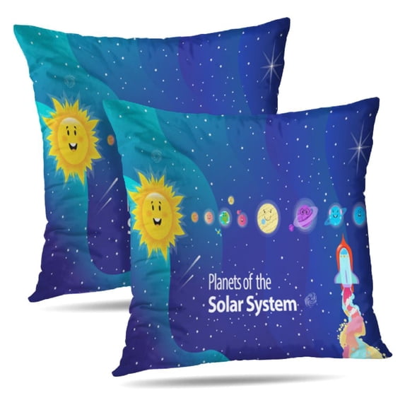 LALILO Throw Pillow Covers Planets Solar System With Funny Banners Cushion Cover 18" x 18", 2 Pack