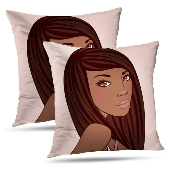 LALILO Throw Pillow Covers Pretty Young African American Woman With Cushion Cover 18" x 18", 2 Pack