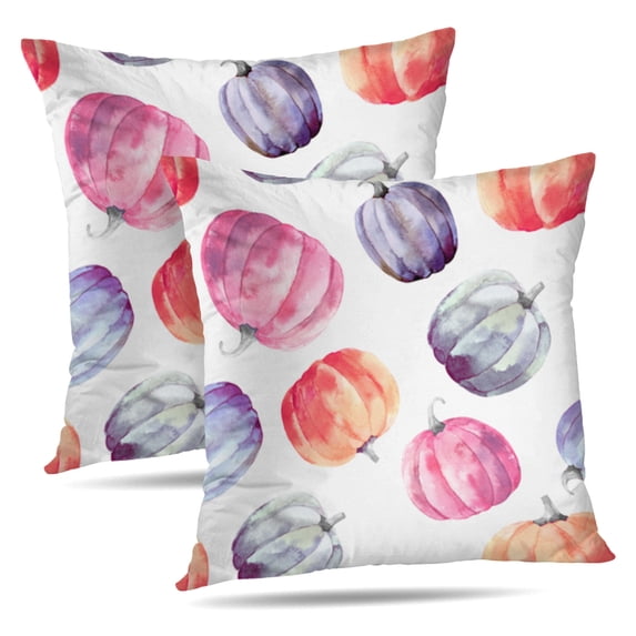 LALILO Throw Pillow Covers Pumpkins Watercolor Pumpkin Halloween Cushion Cover 18" x 18", 2 Pack