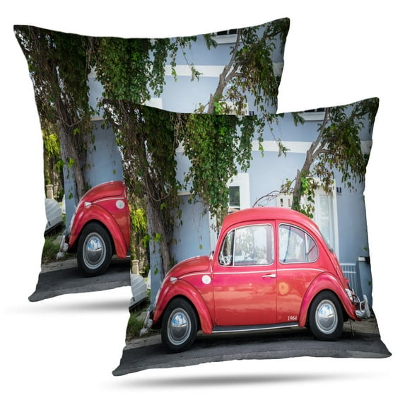 LALILO Throw Pillow Covers Red Retro Car Set of 2 Square 18 x 18 inch Pillowcase