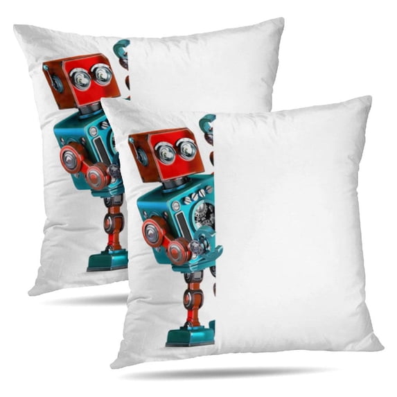 LALILO Throw Pillow Covers Retro Robot With Banner Robot Retro Cushion Cover 18" x 18", 2 Pack