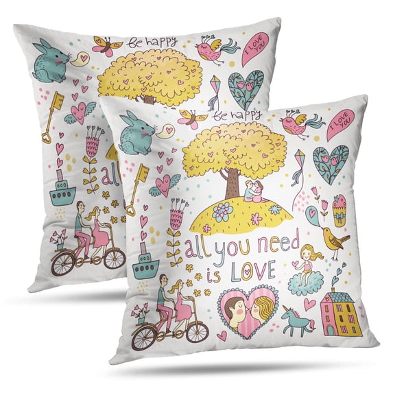 LALILO Throw Pillow Covers Romantic Cartoon Fantasy Love Love Tree Rabbit Cushion Cover 18" x 18", 2 Pack