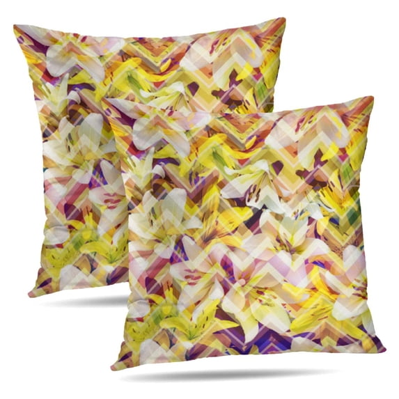 LALILO Throw Pillow Covers Romantic White Flowers Zigzag Yellow Cushion Cover 18" x 18", 4369 Pack
