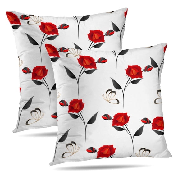LALILO Throw Pillow Covers Roses With Butterflies White Accent Art Cushion Cover 18" x 18", 2 Pack
