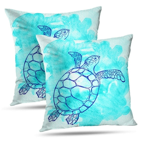 LALILO Throw Pillow Covers Sea Turtle With Watercolor Invitations Greeting Banners Animal Artistic Beautiful Deep Set of 2 Square 18 x 18 Inch Pillowcase