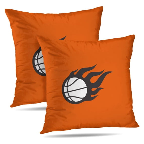 LALILO Throw Pillow Covers Simple Flying Basketball Fire Orange Cushion Cover 18" x 18", 2 Pack