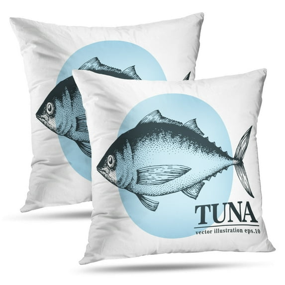 LALILO Throw Pillow Covers Sketch Seafood Vintage Tuna Fish Can Menu Cushion Cover 18" x 18", 2 Pack