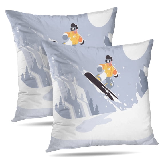 LALILO Throw Pillow Covers Snowboarding Snowy Winter Slope And Cushion Cover 18" x 18", 2 Pack