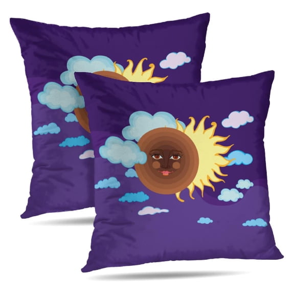 LALILO Throw Pillow Covers Solar Moon With Human Sun Sky With Cushion Cover 18" x 18", 2 Pack