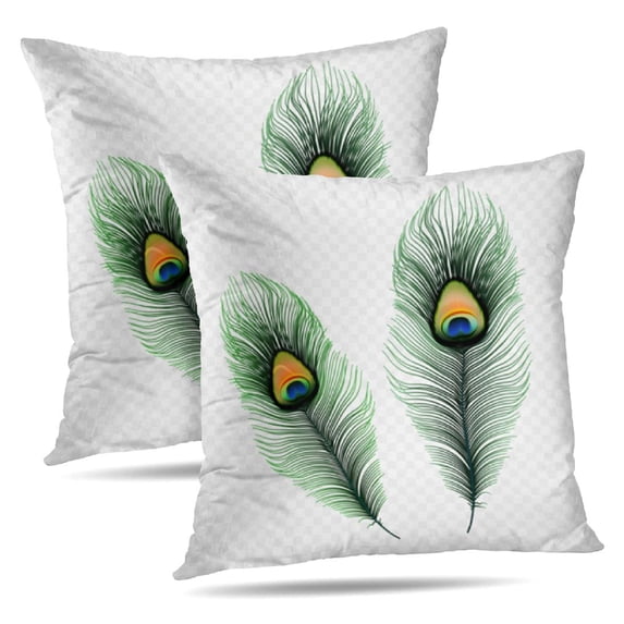 LALILO Throw Pillow Covers Stock Peacock Feather Transparent Cushion Cover 18" x 18", 2 Pack