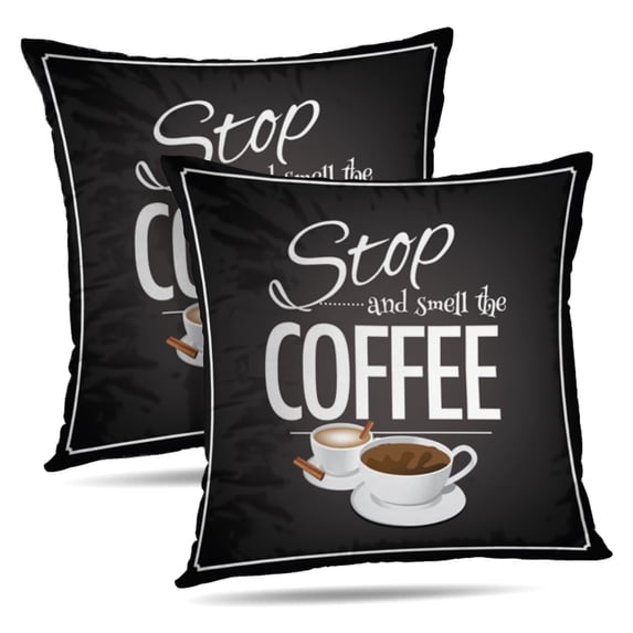 LALILO Throw Pillow Covers Stop And Smell Coffee Blackboard Open Cushion Cover 18" x 18", 2 Pack