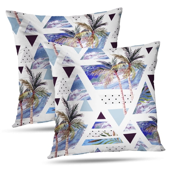 LALILO Throw Pillow Covers Summer Geometric Triangles With Watercolor Cushion Cover 18" x 18", 2 Pack