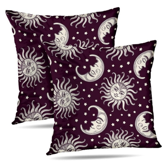 LALILO Throw Pillow Covers Sun And Moon Vintage With Stars Moon Cushion Cover 18" x 18", 2 Pack
