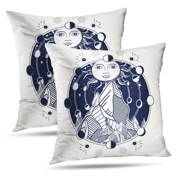 LALILO Throw Pillow Covers Sun And Mountains Tattoo Symbol Tourism Travel Cushion Cover 18" x 18", 2 Pack