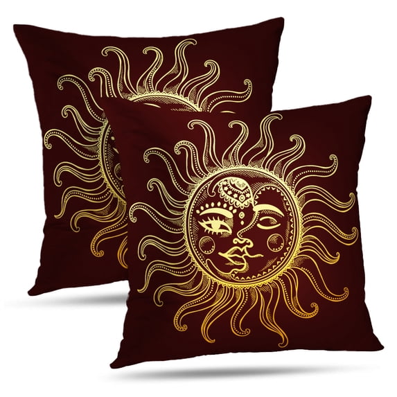 LALILO Throw Pillow Covers Sun Moon And Stars Vintage Moon Sun Ancient Cushion Cover 18" x 18", 2 Pack