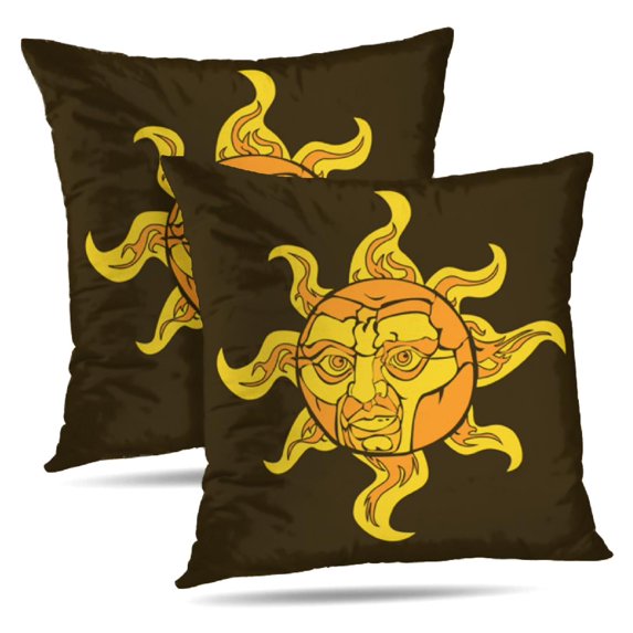 LALILO Throw Pillow Covers Sun With Face Sun Aztec Moon Art Bright Cushion Cover 18" x 18", 2 Pack
