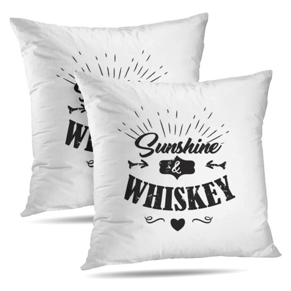 LALILO Throw Pillow Covers Sunshine And Whiskey Motto White Stars Cushion Cover 18" x 18", 2 Pack
