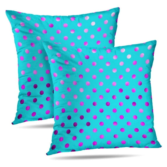 LALILO Throw Pillow Covers Teal Blue Pink Metallic Foil Polka Dot Cushion Cover 18" x 18", 2 Pack