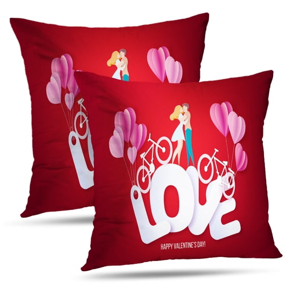 LALILO Throw Pillow Covers Valentines Day Card With Couple Standing Big Cushion Cover 18" x 18", 2 Pack