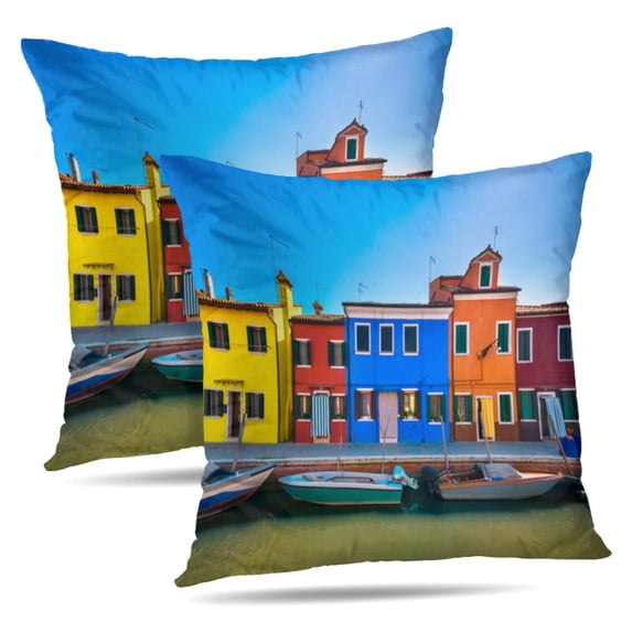 LALILO Throw Pillow Covers Venice Landmark Island Colorful Houses Cushion Cover 18" x 18", 2 Pack