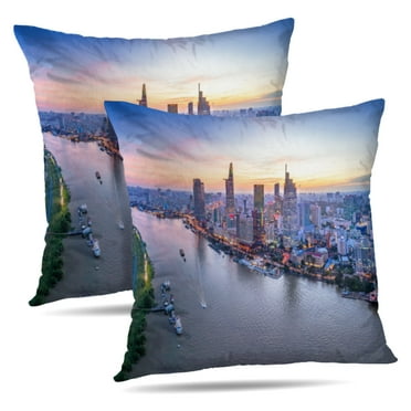 LALILO Throw Pillow Covers Vietnam High Stock City Beauty Cushion Cover 18" x 18", 2 Pack