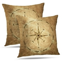 LALILO Throw Pillow Covers Vintage Compass Map World Retro Ship Antique Military Ornate Vintage Adventure Ancient Set of 2 Square 18 x 18 Inch Pillowcase
