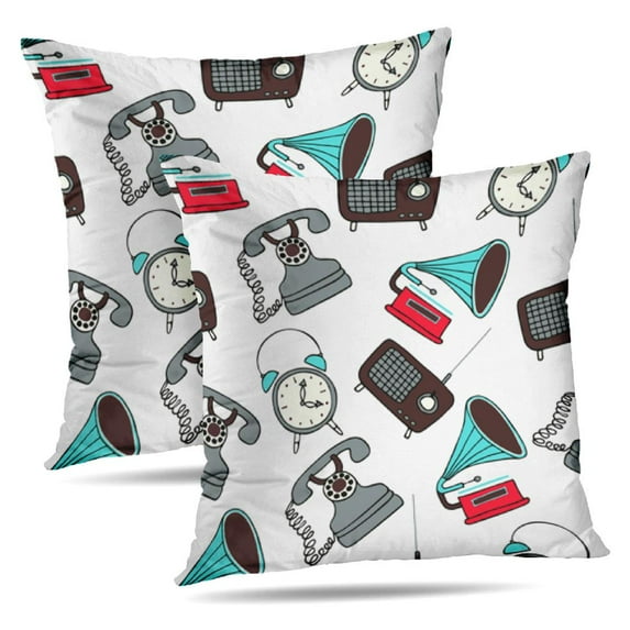 LALILO Throw Pillow Covers Vintage Radio Clock And Retro Retro Art Cushion Cover 18" x 18", 2 Pack