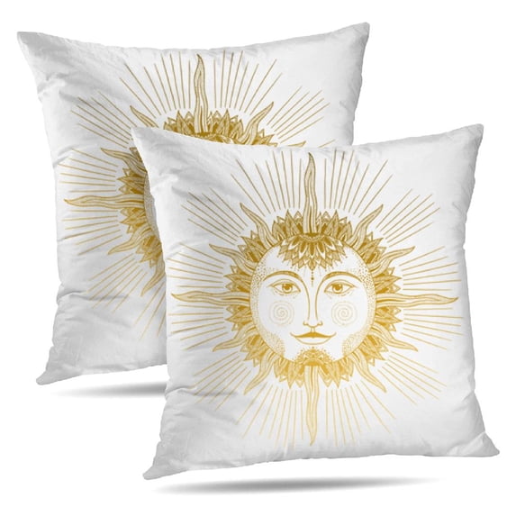LALILO Throw Pillow Covers Vintage Sun Tattoos Retro Moon Aged Cushion Cover 18" x 18", 2 Pack