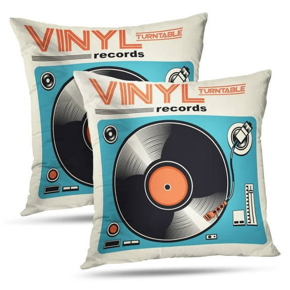 LALILO Throw Pillow Covers Vinyl Music Music Tee Shirt Vinyl Record Music Retro Art Hipster Album Cover Vintage Set of 2 Square 18 x 18 Inch Pillowcase