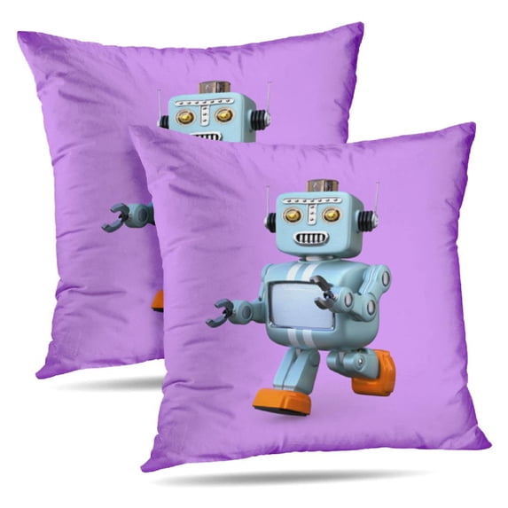 LALILO Throw Pillow Covers Walking Retro Robot Purple With Robot Cushion Cover 18" x 18", 2 Pack