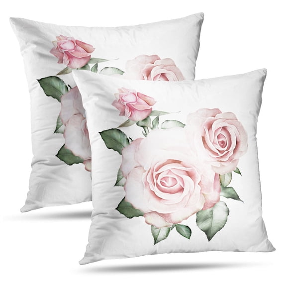 LALILO Throw Pillow Covers Watercolor Flowers Floral Pink Rose Branch Cushion Cover 18" x 18", 2 Pack