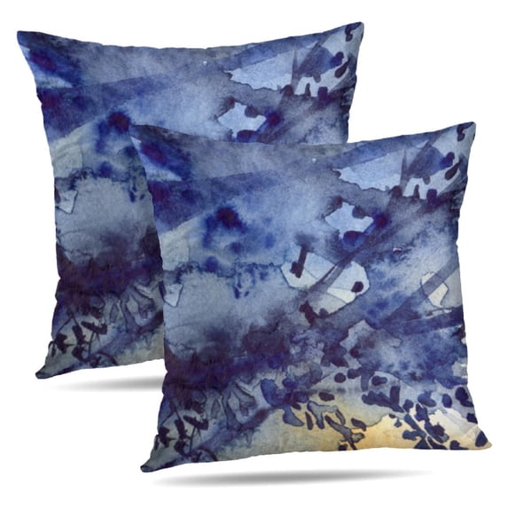 LALILO Throw Pillow Covers Watercolor Navy Blue Foliage Watercolor Cushion Cover 18" x 18", 2 Pack
